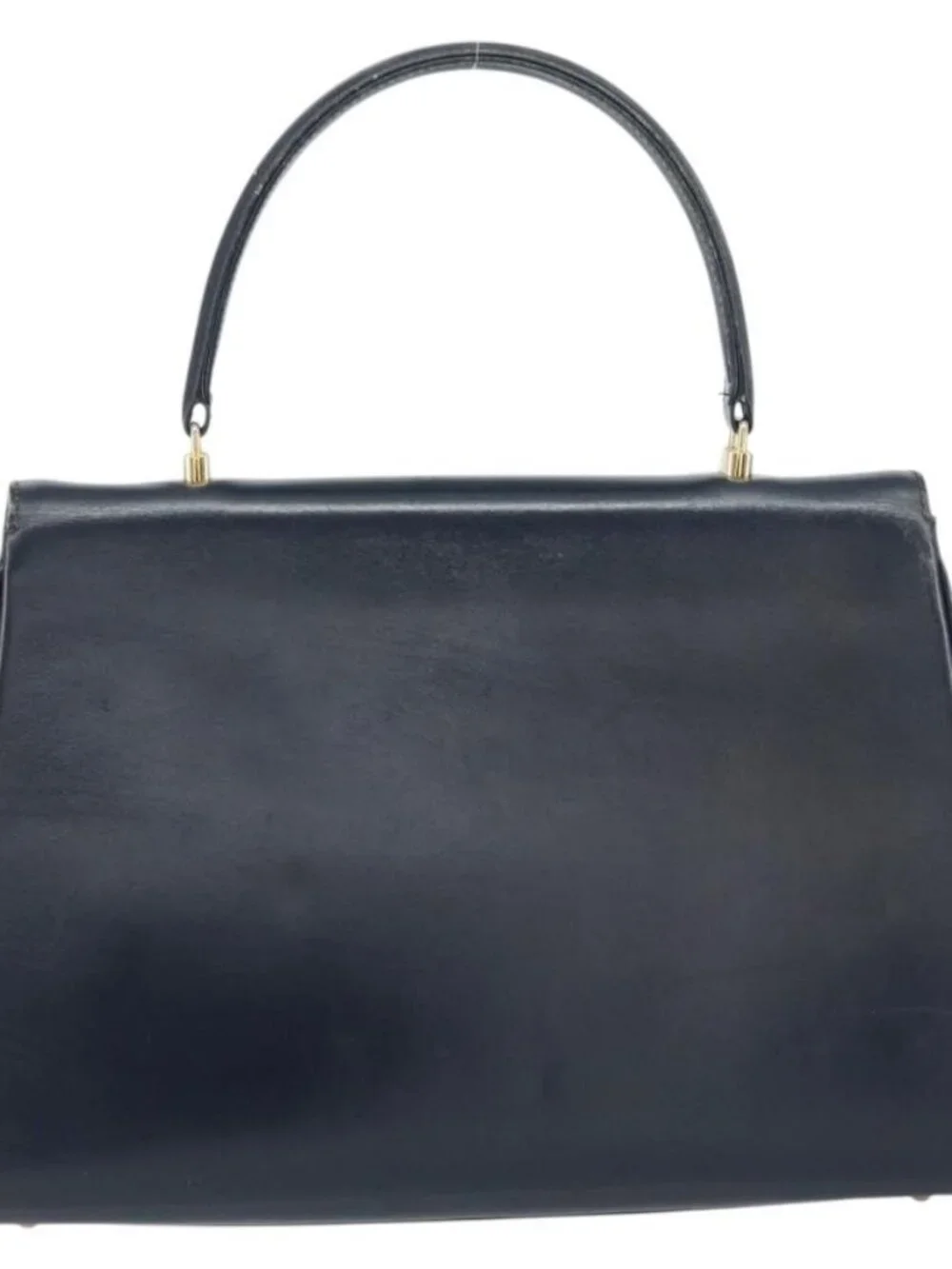 GUCCI Hand Bag Leather Navy Gold Auth